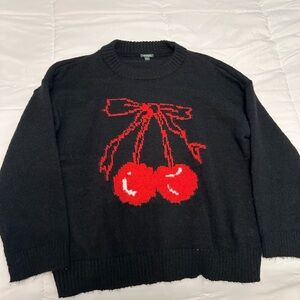 Black Sweater with Red Cherry Design